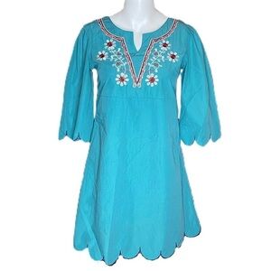 Snidel Teal Dress With Flower Embroidery